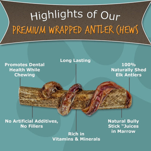 Paws & Co Bully Stick Wrapped Split Elk Antler Chews Large X-Large Dogs 7.25" - Poudre Pet and Feed Supply